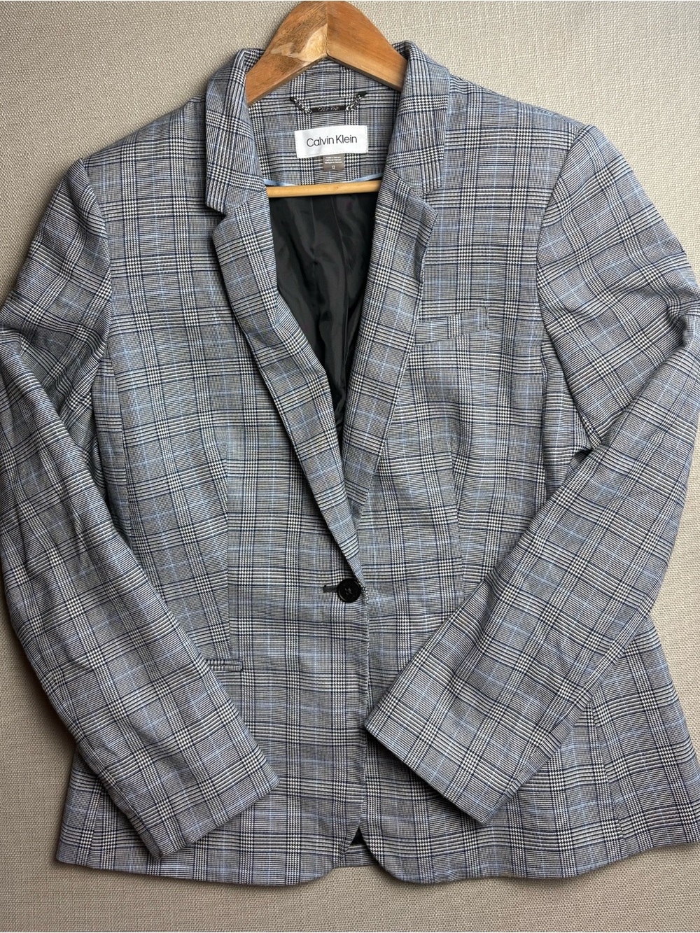 Calvin Klein Gray and Blue Plaid Blazer